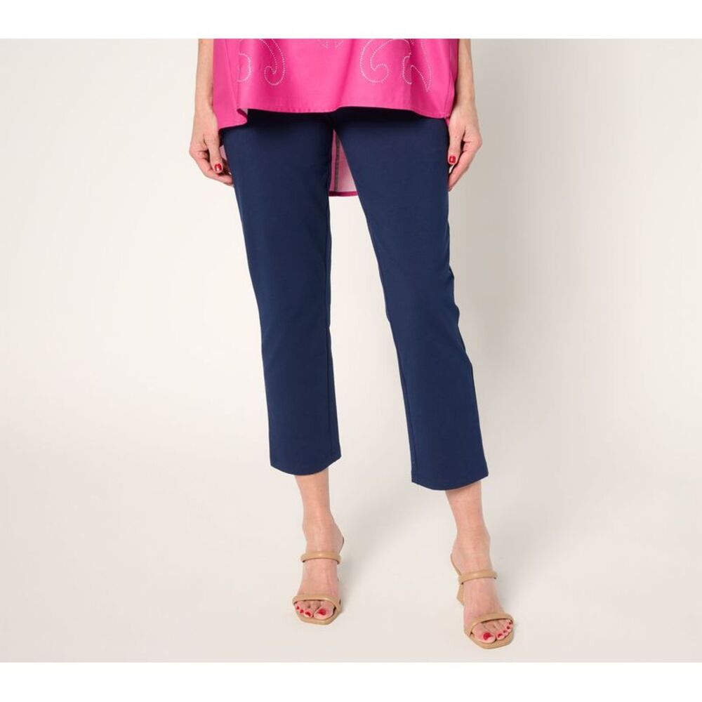 Truth + Style Women's Petite Pants PL Weekend Travel Knit Slim Leg Blue